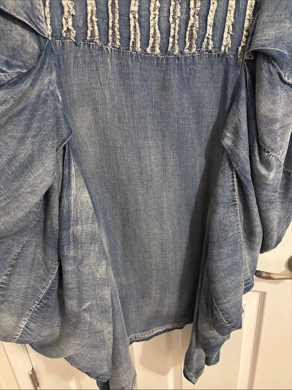 Blue Textured Boho Tunic Dress with Stripe Detail - Picture 5 of 11